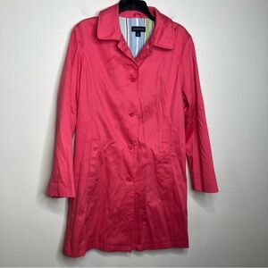 Lands’ End‎ coral salmon mid length trench coat women’s size medium (10-12)